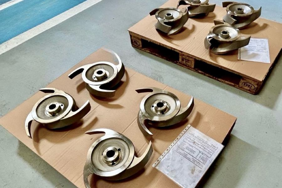 Machined centrifugal pump impellers prepared for inspection and delivery