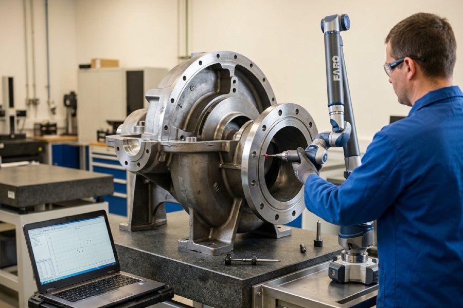 Dimensional inspection of centrifugal pump parts using precision measuring equipment