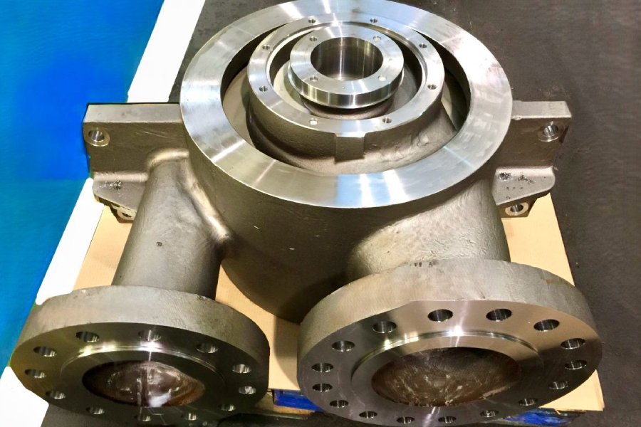 Centrifugal pump body in CD4MCu machined by Asimer Group within an outsourcing process of machining critical industrial components.