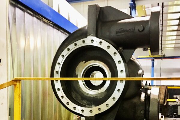 Mechanized coil of a centrifugal pump in an industrial plant.