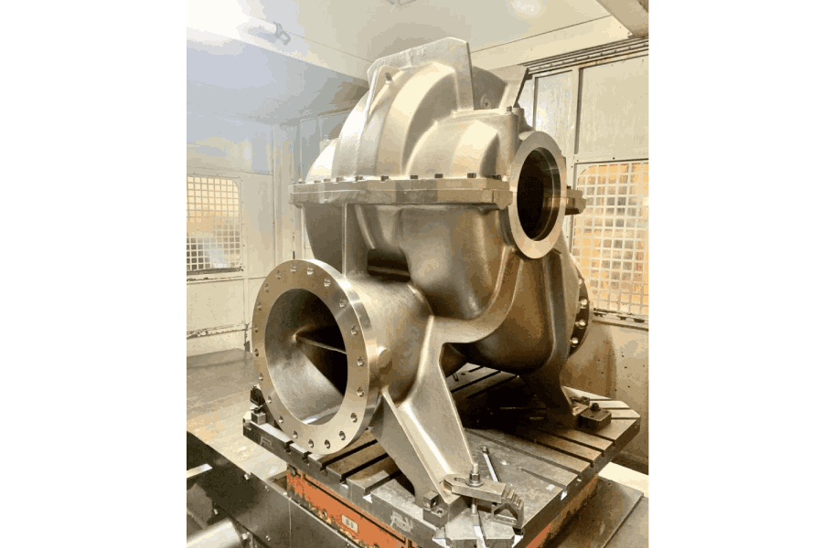 Precision machining company in Bilbao manufacturing horizontal radially split pump casings in CF3M stainless steel