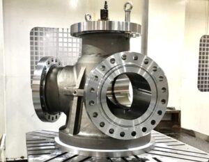CNC machining of switch plug valves for refineries with 63–125 AARH RTJ flanges on an 18” CL900 body.
