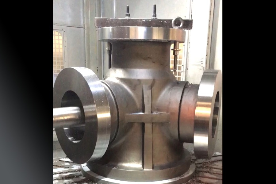 Switch plug valve body in CNC machining with a reference fixture.