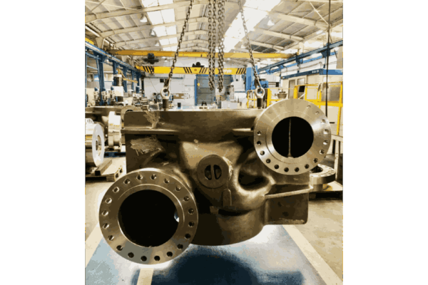 Large flanged industrial body/housing, machined in Asimer Group for pumping applications