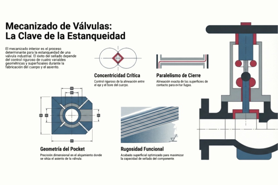 Mecanizado interior de cuerpos de válvula industriales y asiento