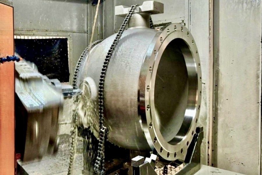 Machining of large valves during a precision operation on a large industrial valve