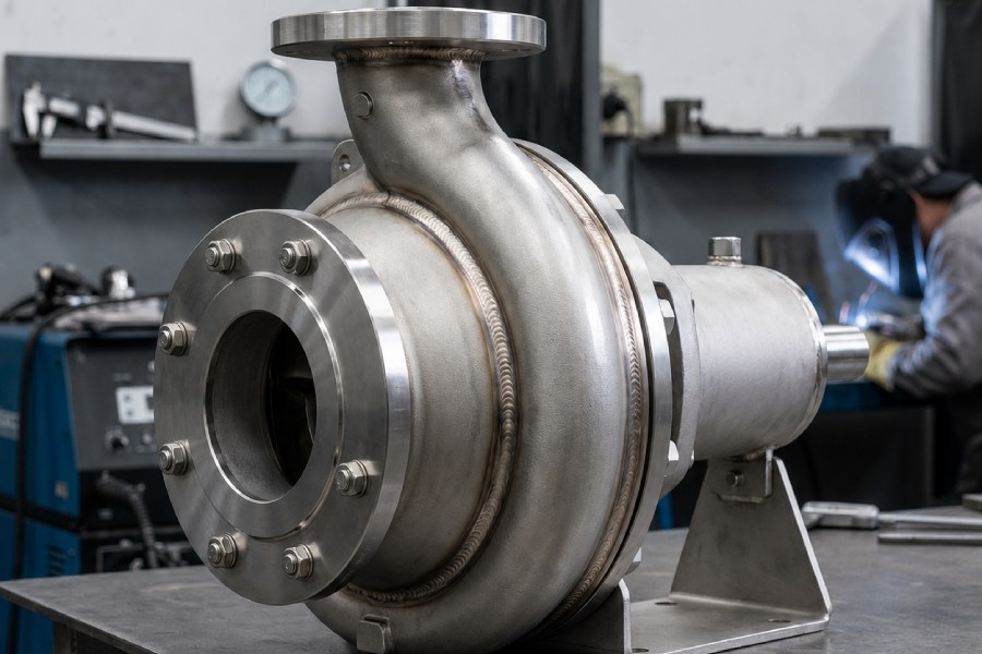 Soldadura TIG en componente de bomba industrial de alta precisión