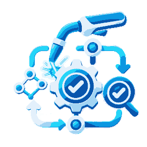 Icono de ejecución controlada de proceso industrial con engranaje y operación técnica