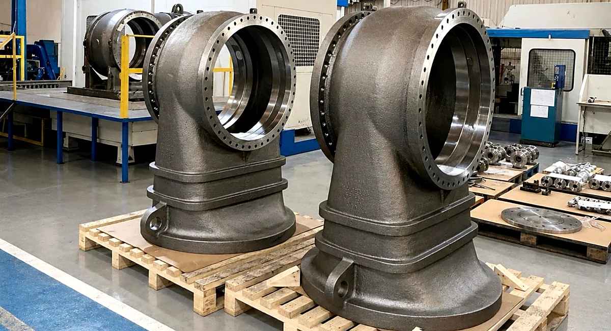 Cuerpos de válvula industriales de gran tamaño mecanizados por ASIMER GROUP, con bridas y superficies de precisión.