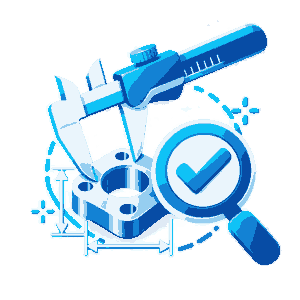 Icono de verificación final con calibre, inspección dimensional y control de conformidad
